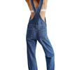 Denim Jumpsuit Women's Casual Loose Solid Color Sleeveless High Waist Romper Pants Jeans Bib Overalls with Pockets Streetwear