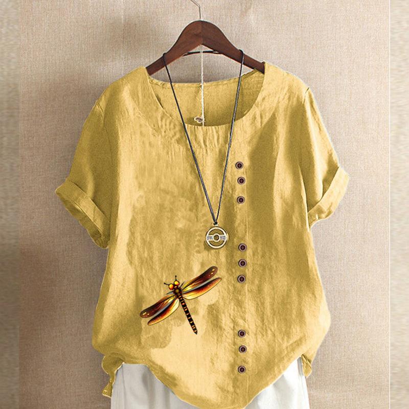 Женская модная футболка с коротким рукавом и принтом стрекозы — фото 5