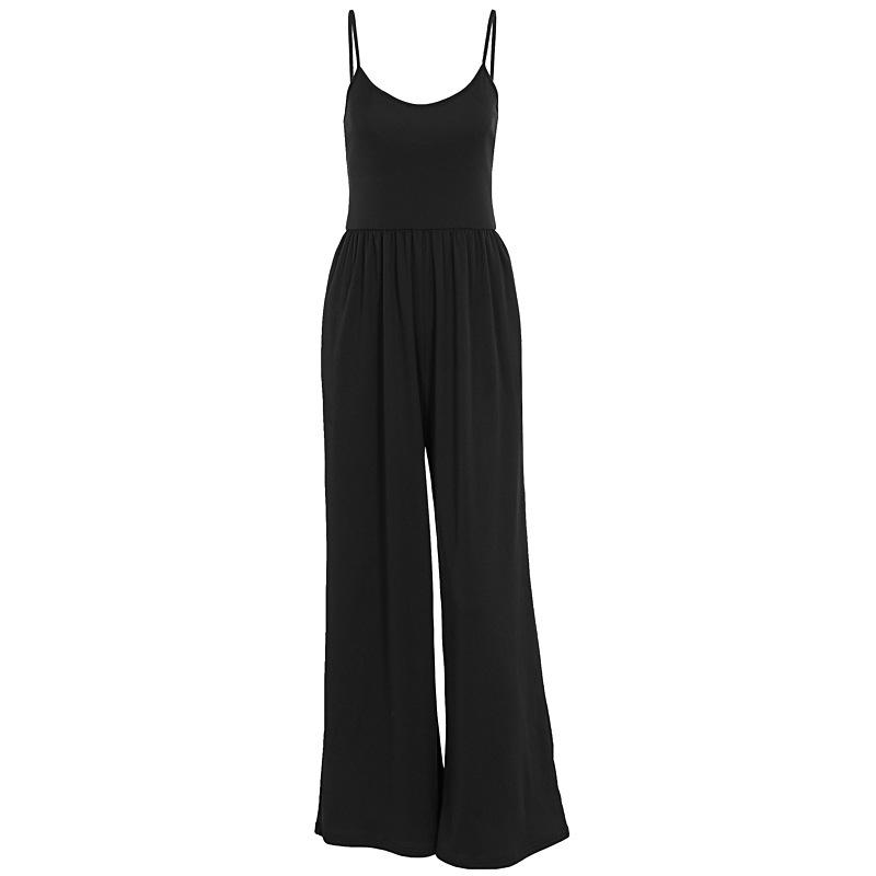 European and American style 2026 new V-neck suspender women's clothing sexy backless solid color casual wide-leg jumpsuit wholesale