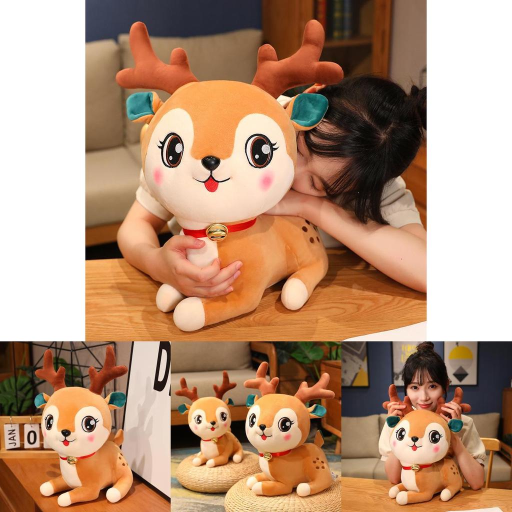 Adorable Christmas Reindeer Plush Toy Soft Stuffed Animal Cuddle Pillow For Girls