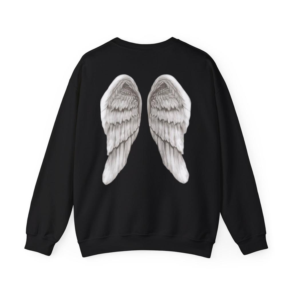 Angel Wings on Back Sweatshirt, Front 'Angel' Design, Guardian Angel Apparel