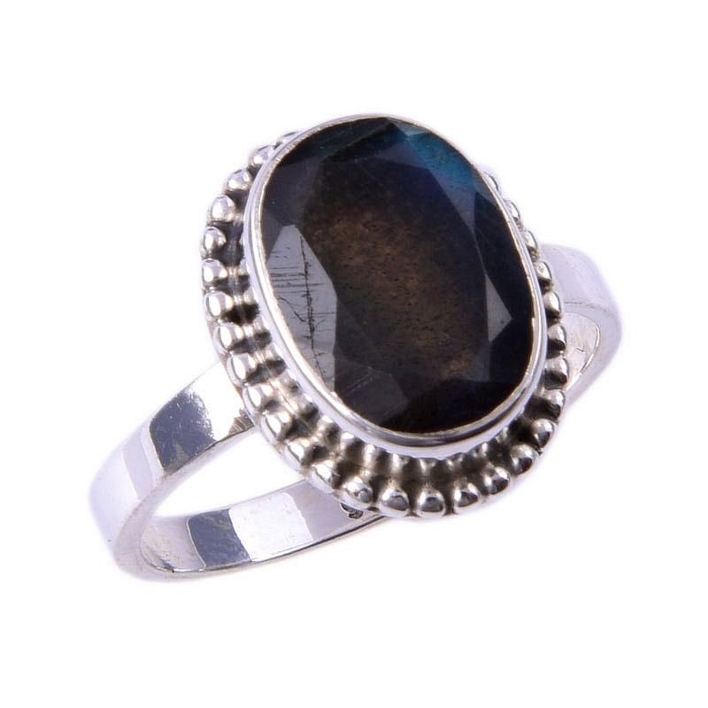 Natural Labradorite Gemstone Handmade 925 Solid Sterling Silver Ring Size 7 H0w04