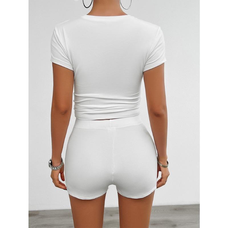 Women's Y2K Summer Sexy Solid Color Slim Short Pants Set