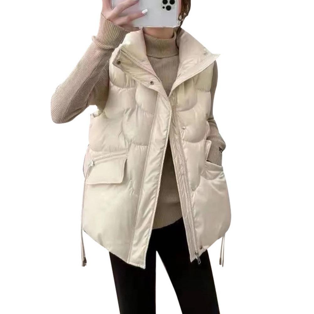 Women's Stand Collar Sleeveless Quilted Vest Loose Fit Winter Warm Padded Waistcoat