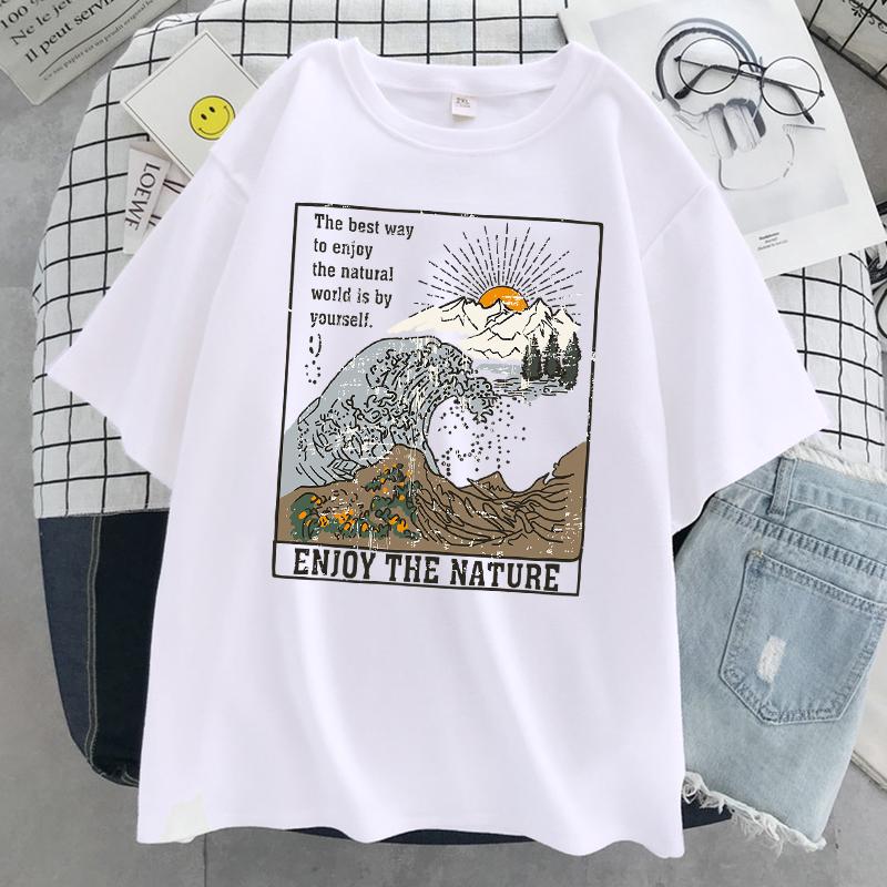 

Наслаждайтесь природой Футболки с рисунком Харадзюку Женские уличные футболки в стиле хип-хоп Хлопковая свободная одежда Крутая дышащая футболка 2XL