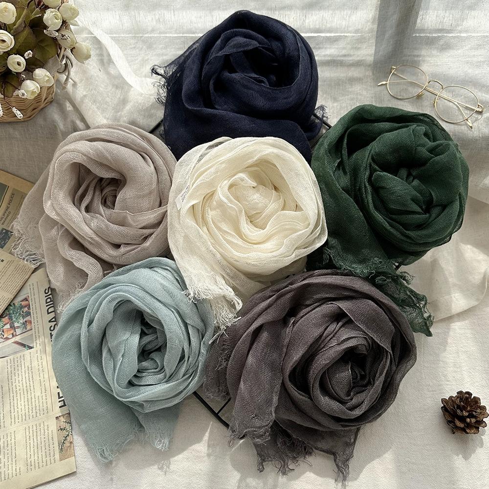 Women Light And Breathable Scarf Pure Linen Solid Scarf Neckwear Unisex Children Spring Autumn Winter Female Foulard Wrap