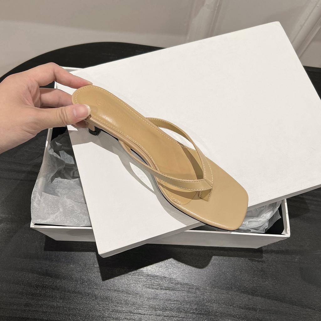 Schaffellversion~ Leder Kätzchen und Flip-Flops Damenmode Kneif-Hochheelslipper Dünnabsatz Französische Sandalen