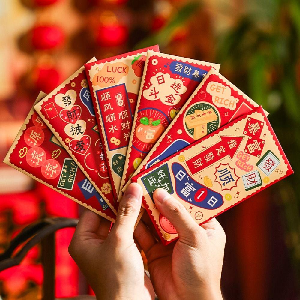6 STÜCK Vintage Glücksgeld-Umschläge Chinesischer Stil Geldtasche Neujahr Roter Umschlag Frühlingsfest