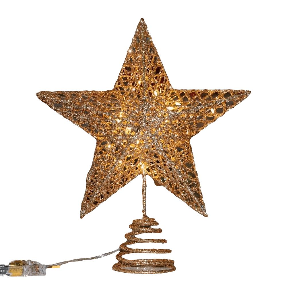 Lightweight Tree Top Star Metal Xmas Tree Decorations Glitter Christmas Star Home Decor