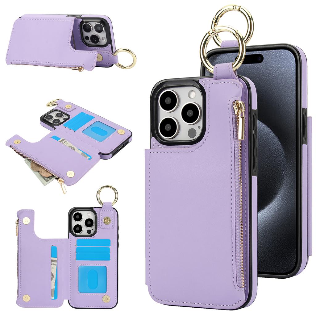 Zipper Cards Solt Wallet Ring Holder Leather Case For iPhone 16 Pro Max 15 Plus 14 13 12 11 Double Buckle Magnetic Rfid Cover