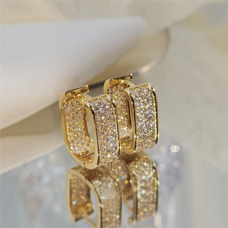 Korean Fashion Shiny Cz Hoop Earrings For Women Metal Luxury Gold  Color Simple Versatile Girls Earrings  Jewelry