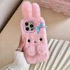 Kawaii 3D Cartoon Bowknot Rabbit Ears Warm Furry Plush Phone Case For iPhone Air 12 13 14 15 16 11 17 Pro Max Shockproof Cover