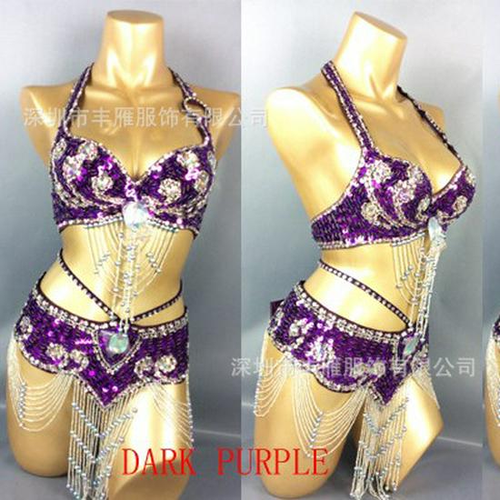 Belly Dance Sequin Bra & Waist Chain Set - Women's Stage Performance Costume