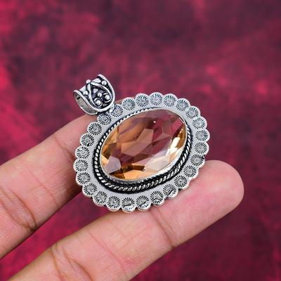 Morganit Anhänger, handgefertigter Edelstein 925 Sterling Silber Anhänger Antiker Schmuck, Verlobungsgeschenk