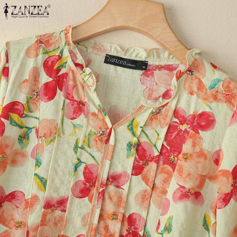 ZANZEA Blusa da Donna Casual con Scollo a V, Stampa Floreale, Vestibilità Larga, Manica a Metà