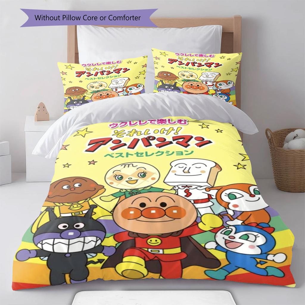 Anpanman Printed Cute Children's Duvet Cover Set, Three-Piece Set(1*Duvet Cover + 2*Pillowcase, Without Core),