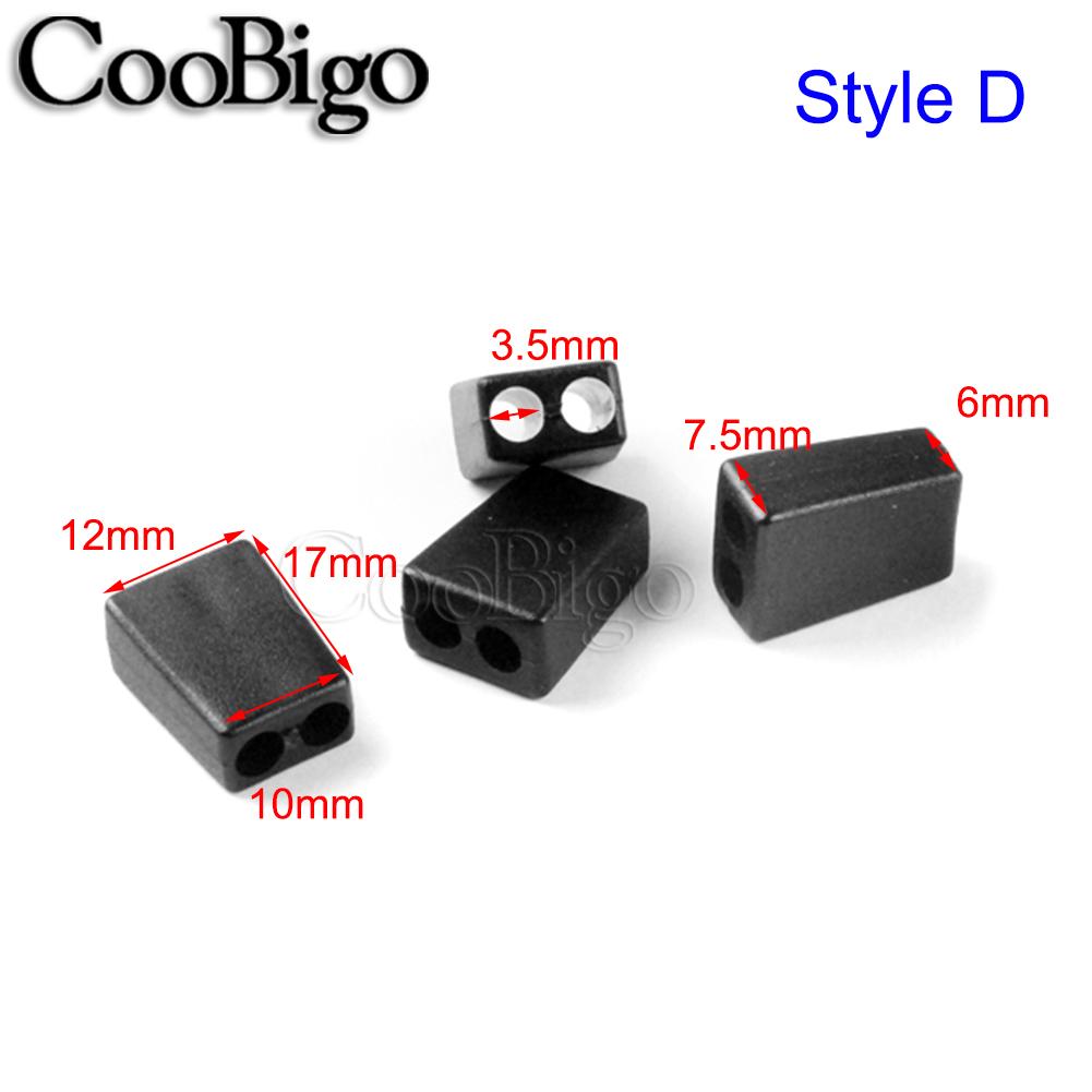 100pcs Cord Ends Lock Bell Stopper Rectangular Sliding Rope Clamp Paracord Sportswear Drawstring Bag Accessories 2 Hole Black