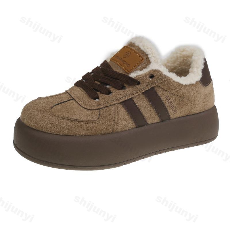 Retro Warm Thick Velvet Low Top Casual Hairy Shoes for Women  Winter Fashion Versatile Plush Comfortable Chunky Cotton Shoes