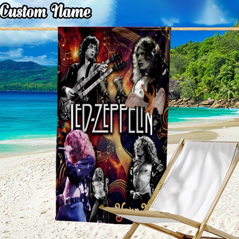 Custom Name Zeppe-lin Music Beach Towel - Soft, Ultra-Absorbent Microfiber, Lightweight, Perfect for Beach, Parties, Travel, Camping