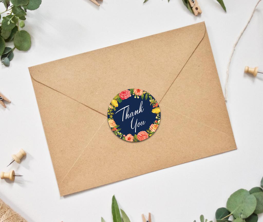 Darling Souvenir 45 Pcs Round Wedding Envelope Seal Black Floral Wreath Thank You Stickers-1.6