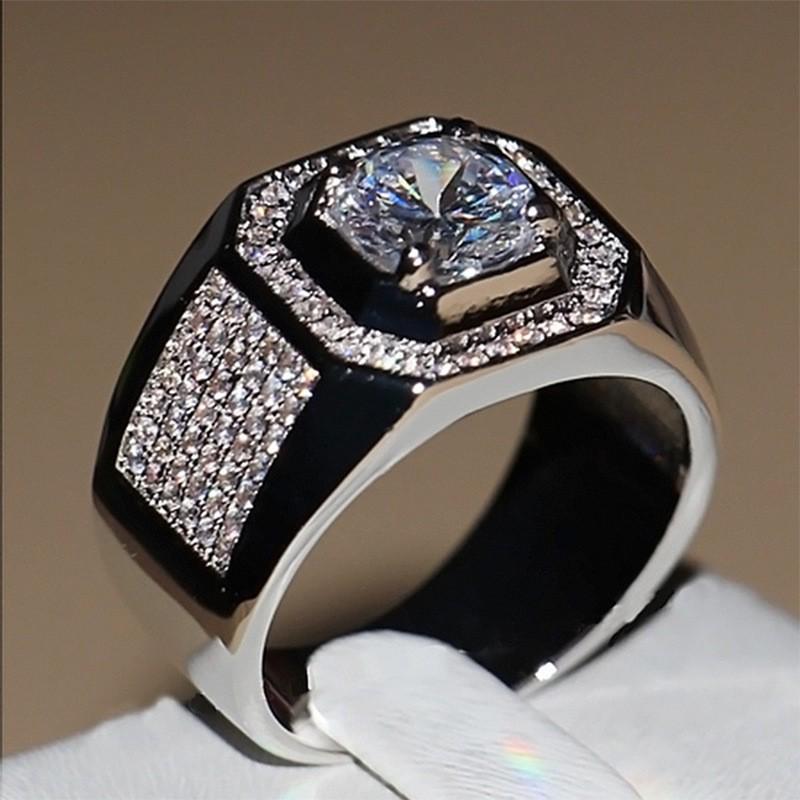 Weiya Luxury Zircon & Silver Diamond Wedding Ring for Men & Women
