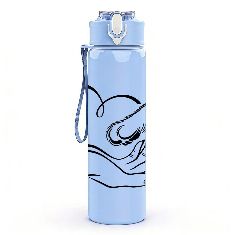 1PC Hand Holding Heart Love Pattern 750ml Color Plastic Sports Water Bottle Leakproof Flip Straw Lid Suitable for Sports Office Home Use