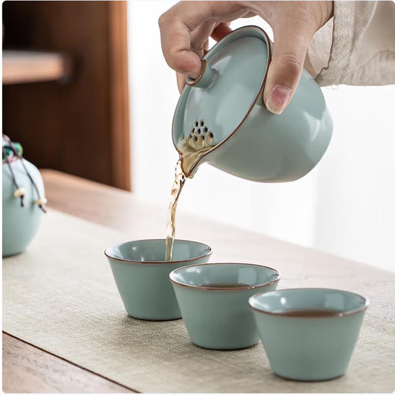 Ru-Pattern Ceramic Travel Tea Set