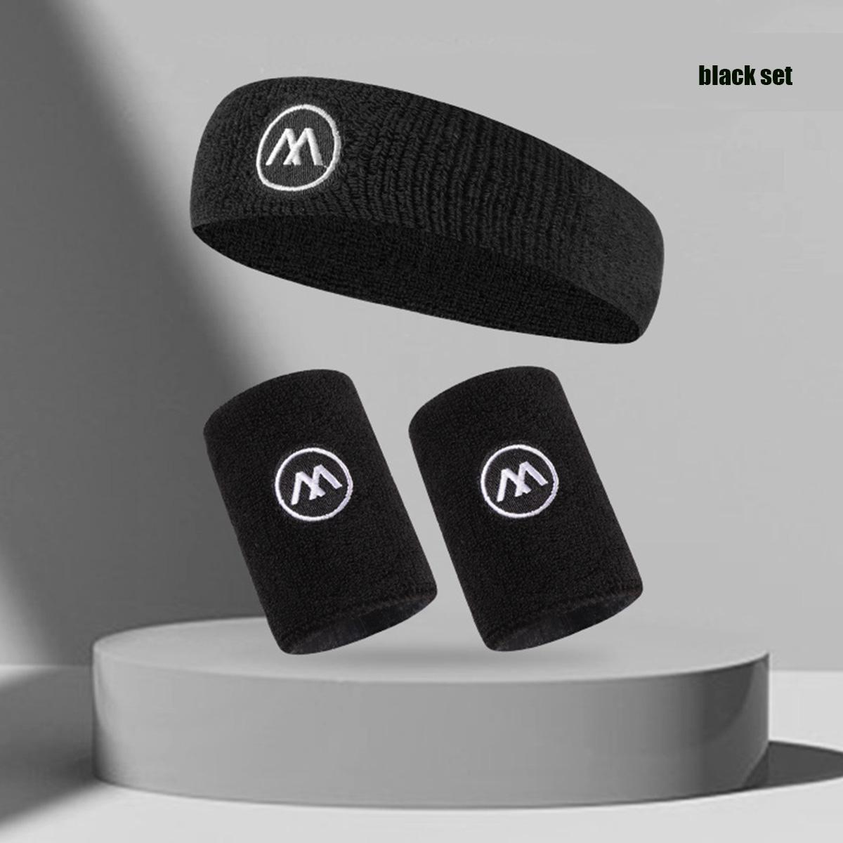 

Wristbands + Headband Set For Women Breathable Wrist And Head Sweat Bands protective gear For Tennis,Running чорний