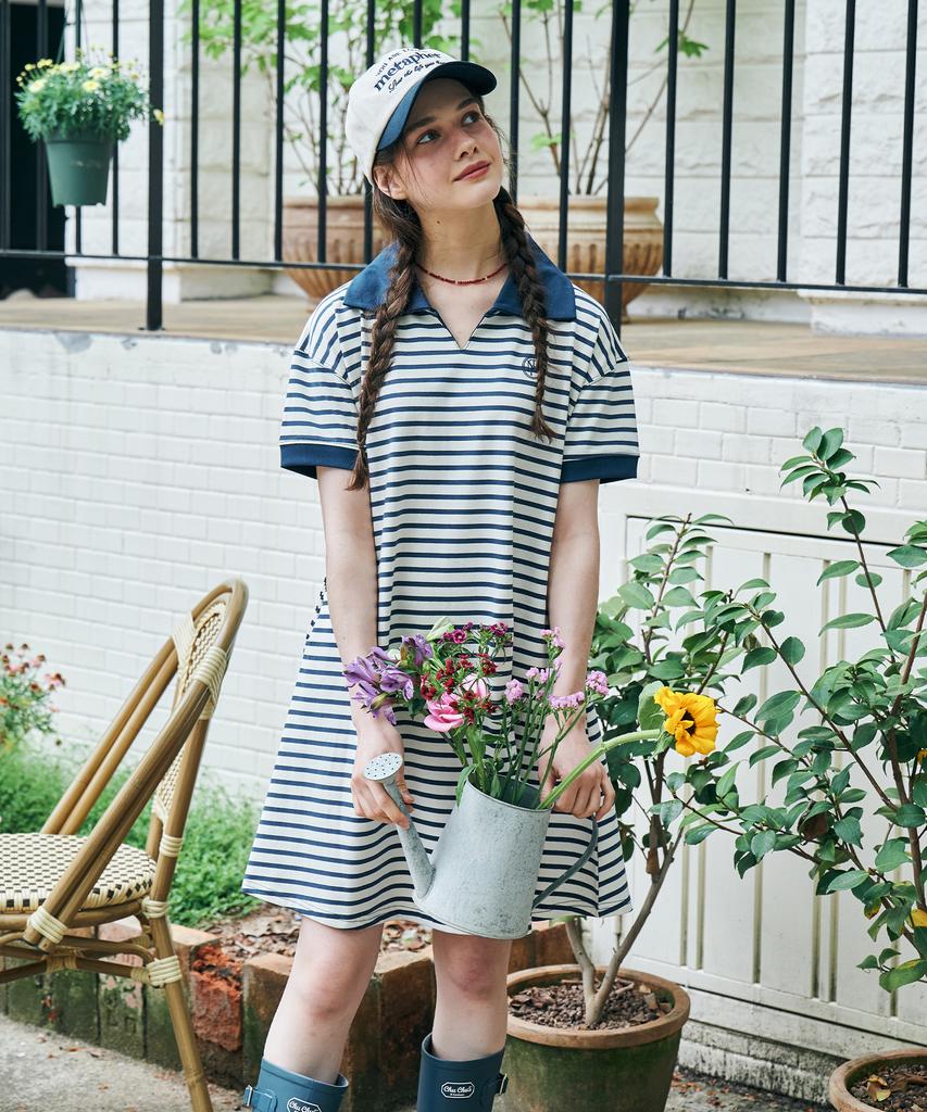 Metapeo Met Striped Collar Summer Dress Navy