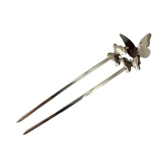 NAKANOYA Hair Fork, 1pc, Metal Alloy, U-Shaped Hairpin, Hair Stick, Metallic, Luxury, Fashionable, Monotone, Jewel Color, 2-Prong, Butterfly, 3D,