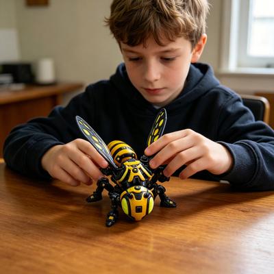 3D Printed Cyberpunk Bee Figurine, Movable Joints Mechanical Hornet Ornament, Articulated Wasp Fidget Toy, Stress Relief Insect Desk Toy, Collectible