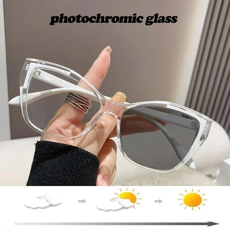 Photochromic Anti Blue Light Glasses Cat Eye Women Vintage Blue Light Resistant Eyewear Chameleon Spectacles Anti blue light