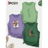 Sunflower Moon Floral Combination Gift Print Pattern Round Neck3Pack of Sleeveless Vests for Women In Spring, Summer, and Autumn