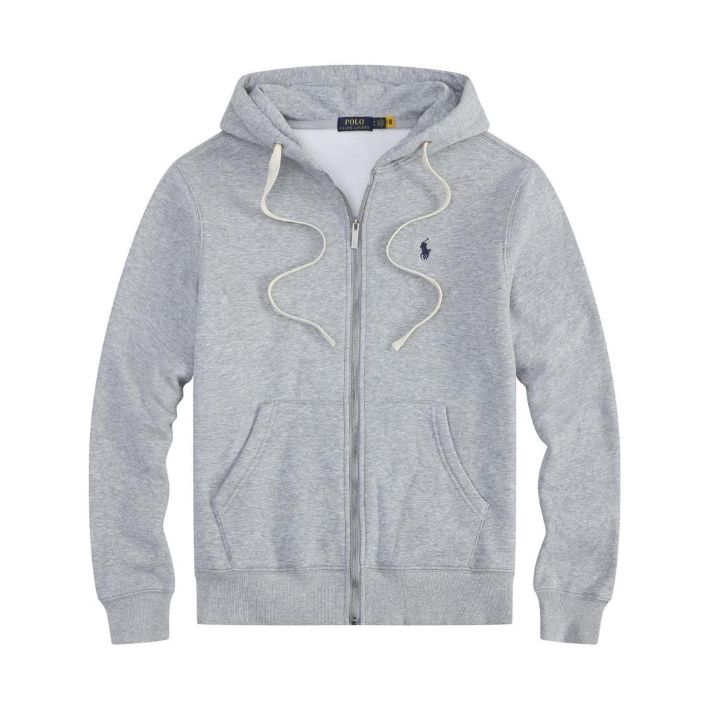 Men's Embroidered Polo Horse Zipper Hoodie - Spring/Autumn Solid Color Plus Size Cardigan