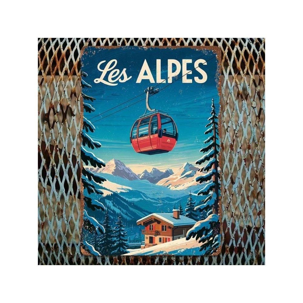 Vintage Metallwandkunst Skifahren Berg Poster Heimdekoration