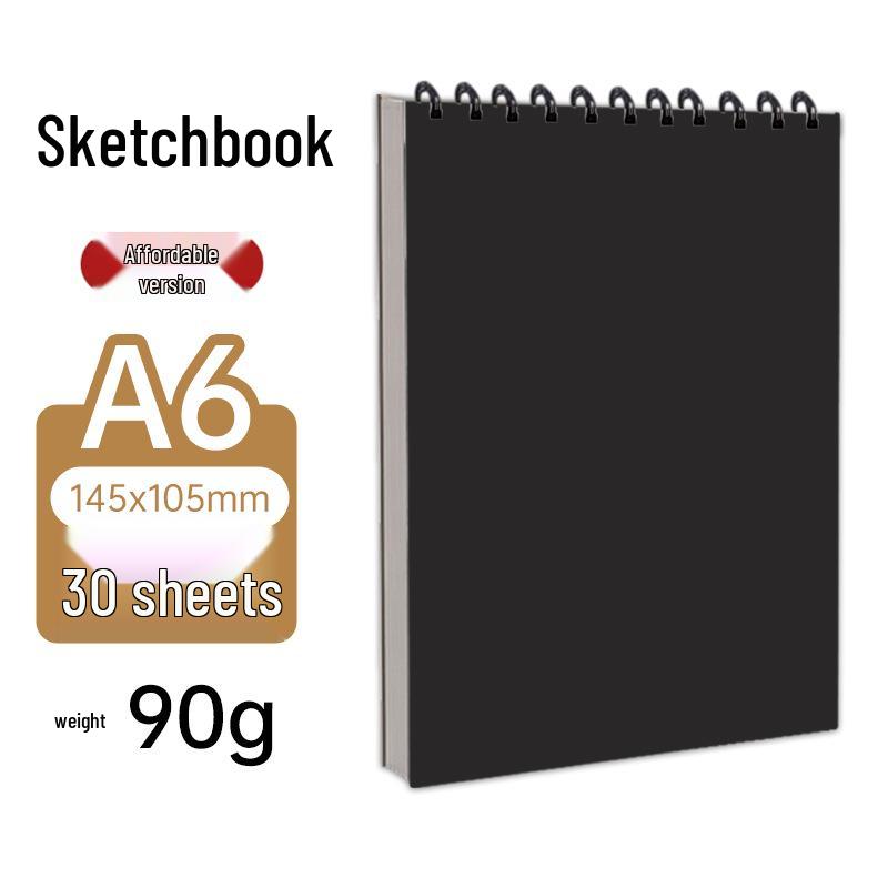 Thickened Black Card Sketchbook for Students - Blank Art Kraft Paper Drawing Book for Beginners, Sizes A3/A4/A5/A6