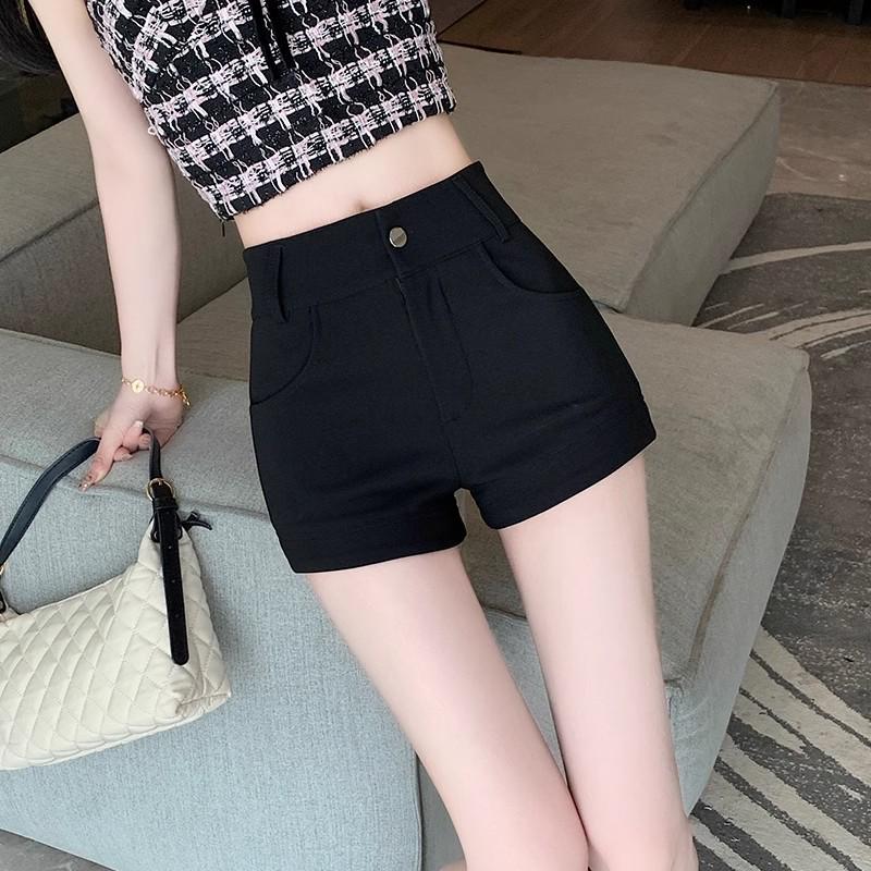 Women's Summer 2025 Black High-Waist A-Line Suit Shorts: Versatile, Slimming Casual Outerwear