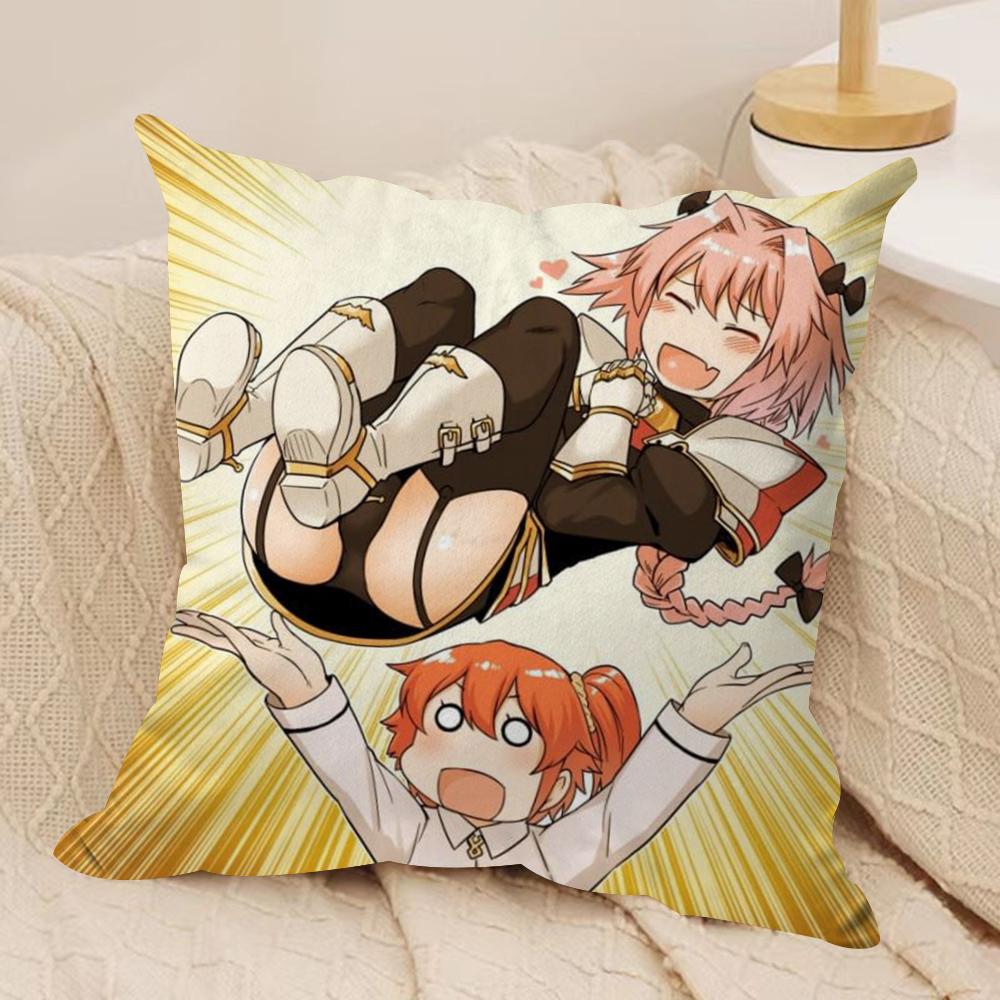 Fate AApocrypha Astolfo Cushion Cover Silky Short Plush DoubleSided Printed Pillow Case for Sofa All Seasons Home Decor Gift