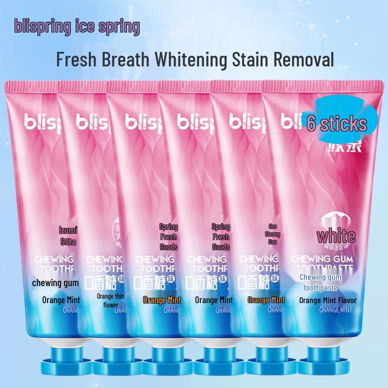 Blispring Orange Mint Chewing Gum Toothpaste, 6-Pack