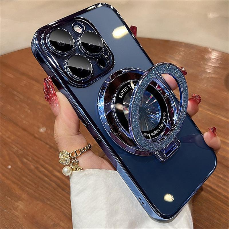 Plating For Magsafe Case For iPhone 16 13 12 11 Pro Max Clear Magnetic Ring Holder Cases For iPhone 15 14 Pro Max 16 Plus Cover