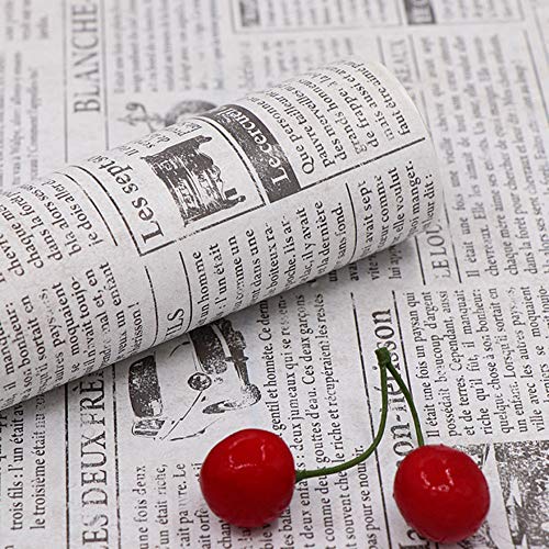 HaoHome White Vintage Newspaper Wallpaper Self Adhesive Contact Paper Waterproof Peel and Stick Wallpaper for Dormitory Decor