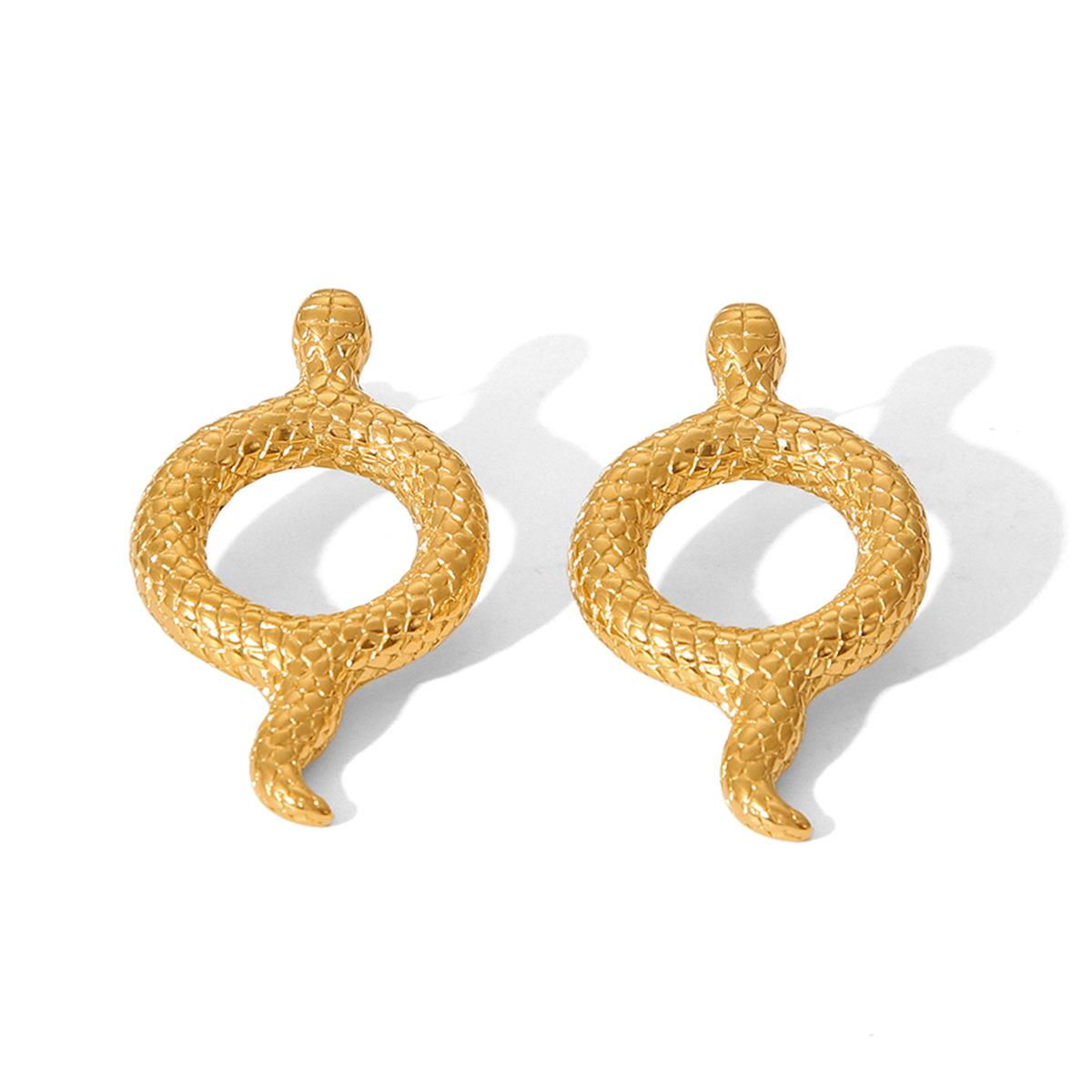 18K Gold Stainless Steel Hollow Snake Earrings for Women, Non-fading Titanium Steel Studs, Premium Style