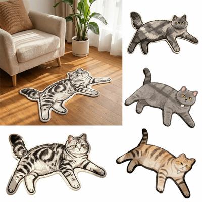 Non Slip Cat Shaped Rug Cartoon Cat Shape Bedside Carpet Home Decor Decorative Floor Mat  Bathroom
