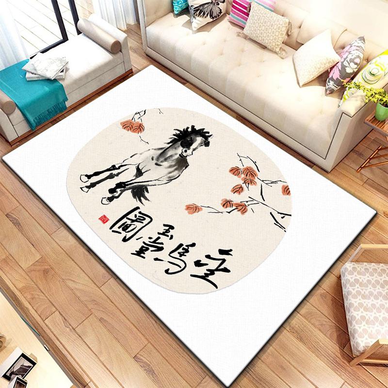 Twelve Chinese Zodiac Animals Painting Carpet for Living Room Large Area Rug Black Soft Carpet Home Decoration Mats Boho Rugs