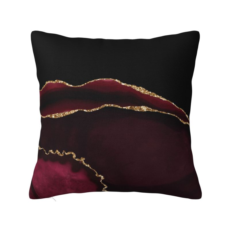 Custom Modern Burgundy Maroon Geode Agate Cushion Cover Velvet Marble Texture Gold Throw Pillow Case Decoration