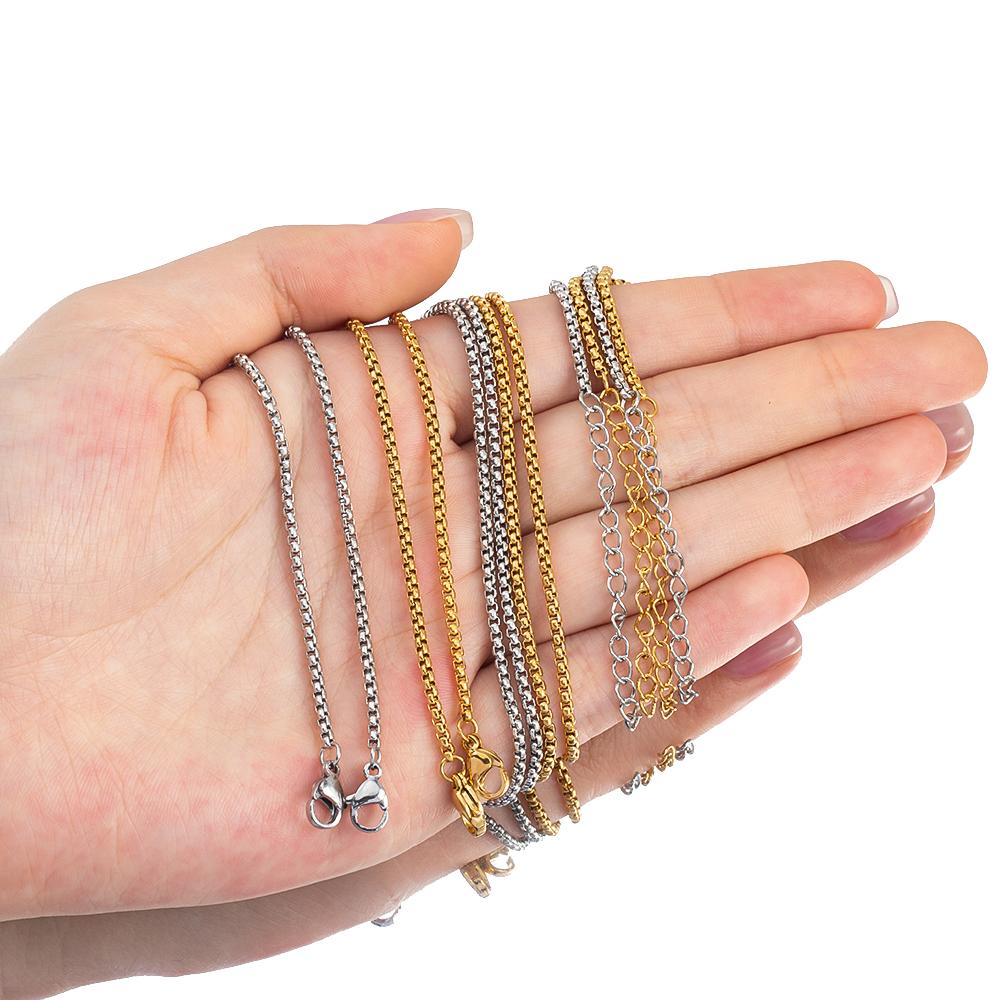 5pcs 10pcs 2pcs Stainless Steels Box Chian Necklace Choker Chain 46cm Lobster Clasp Beaded Chains DIY Jewelry Making Wholesale