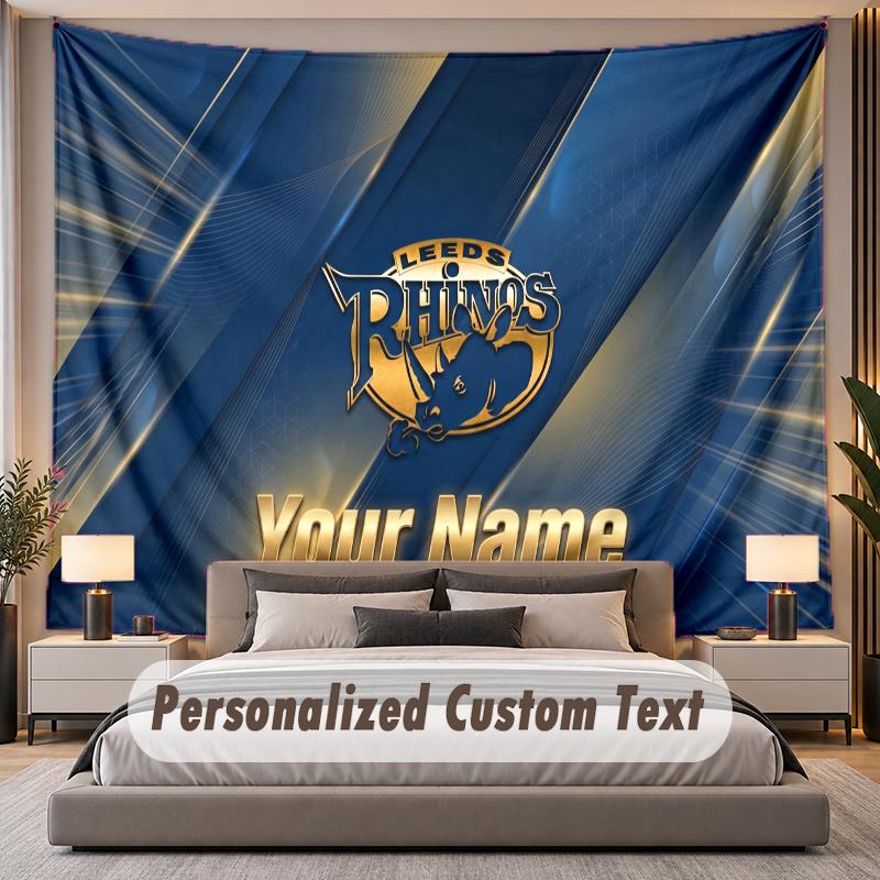 Custom Name Text Tapestry Leeds Rhinos Personalized Polyester Wall Tapestry For Bedroom And Room