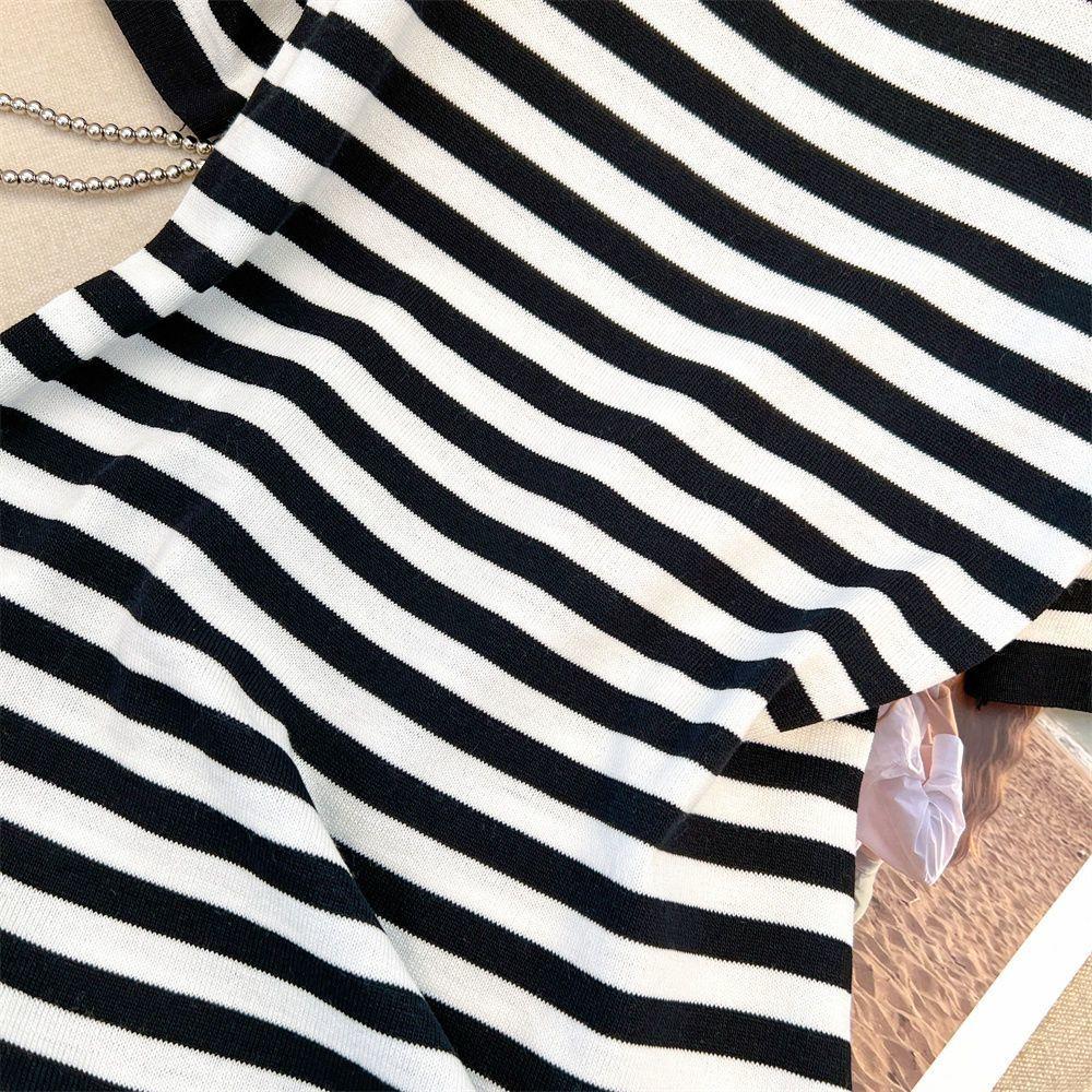 Short Sleeved Striped A-Line Fashionable Summer Casual T-Shirt Dress Sense Design Women