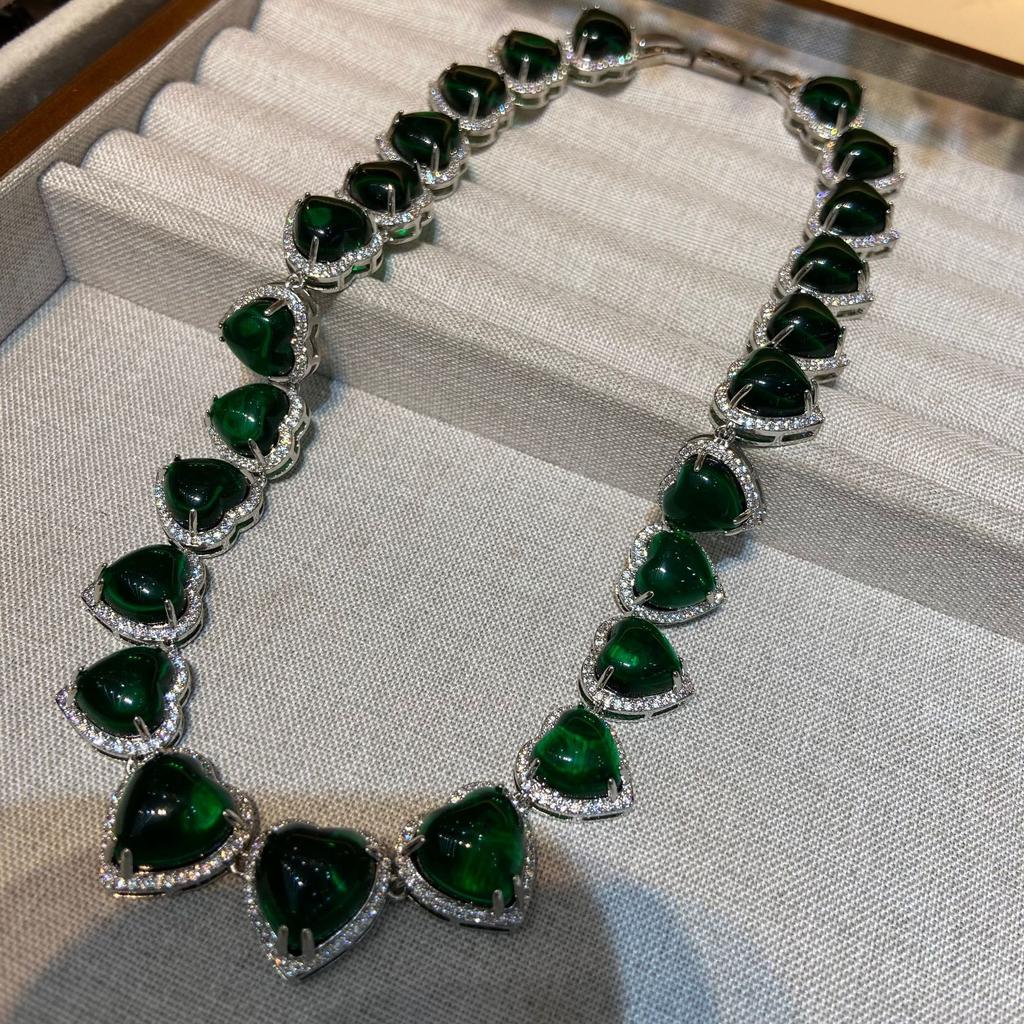 Necklace Bohemian Zircon Emerald Love Stud Earrings Women With Skirt Necklace Bracelet Cover