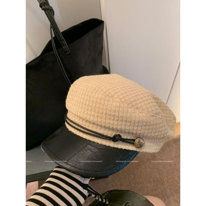 Korean Retro Black Beret for Women In Autumn and Winter with Large Head Circumference Newsboy Hat Painter Hat for Women Showing A Small Face